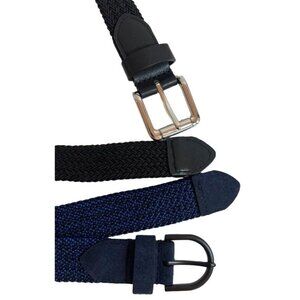 Set‎ Of 2 Stylish Woven 32"  Belts - Black & Blue - Adjustable Fit  Stretchy